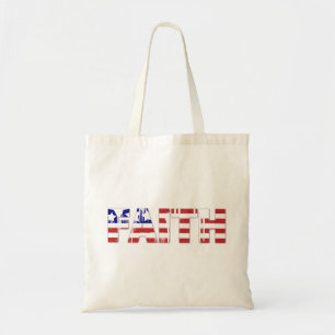The word " Faith" with American flag Tote Bag