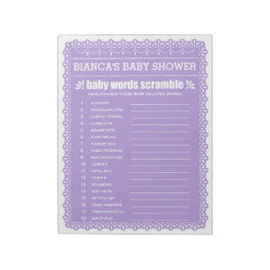 The Word Scramble Purple Papel Picado Baby Shower Notepad