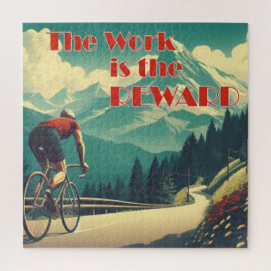 The Work Is The Reward Cyclist Mountains Jigsaw Puzzle