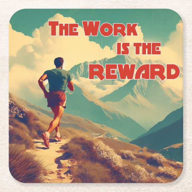 The Work Is The Reward Runner Mountains Square Paper Coaster (Front)