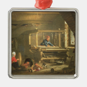 The Workshop of a Weaver, 1656 (oil on canvas) Metal Tree Decoration