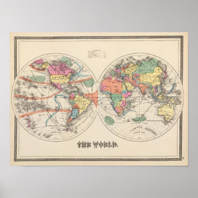 The world Atlas map with currents and trade winds Poster (Front)