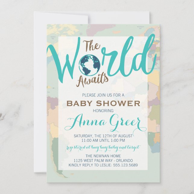 The World Awaits Baby Shower Invitation, Boy Invitation (Front)