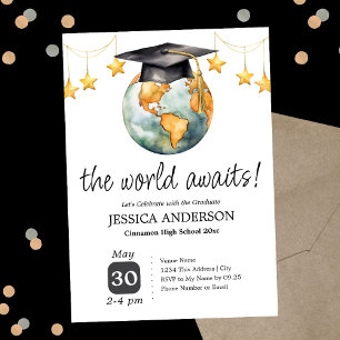 The World Awaits Graduation Party One Photo  Invitation