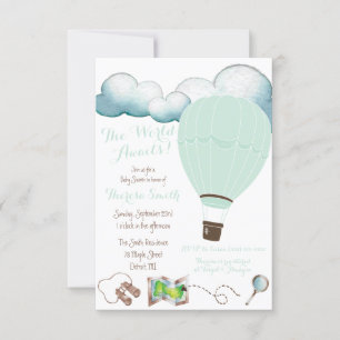 The World Awaits! Mint Hot Air Balloon Baby Shower Invitation