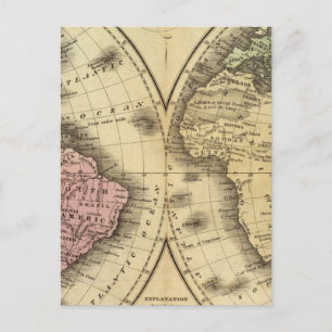 The World double hemisphere map Postcard