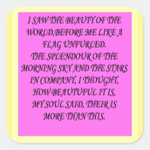 THE WORLD IS BEAUTIFUL POEMS BOOKS LETTERS SQUARE STICKER