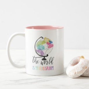 The World Is My Classroom   Homeschool Watercolor Two-Tone Coffee Mug