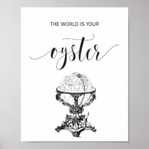 The World is Your Oyster Black and White Globe Poster