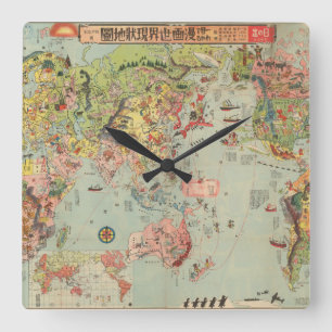 The World Map at a Glance - World Air Routes Square Wall Clock