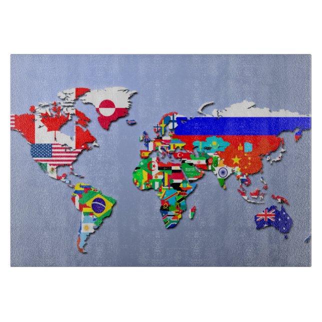 The World Map With Their Flags Cutting Board (Front)