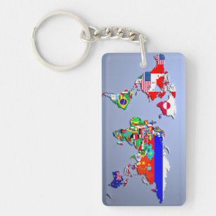 The World Map With Their Flags Key Ring