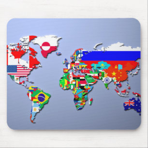 The World Map With Their Flags Mouse Mat
