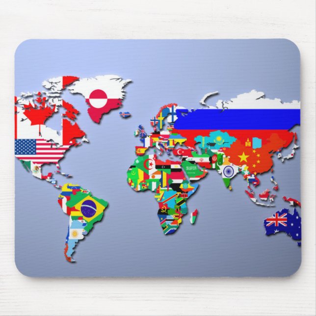 The World Map With Their Flags Mouse Mat (Front)