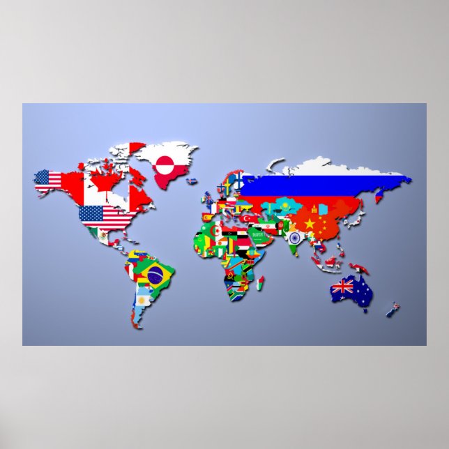 The World Map With Their Flags Poster (Front)