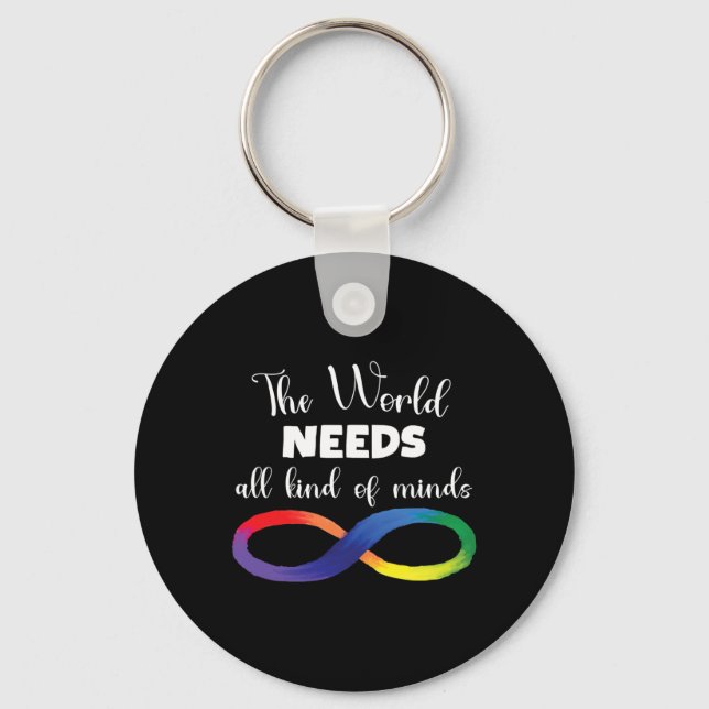 The World Needs All Kinds Of Minds Autism Neurodiv Key Ring (Front)