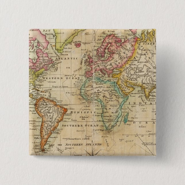 The World on Mercator's Projection 15 Cm Square Badge (Front)