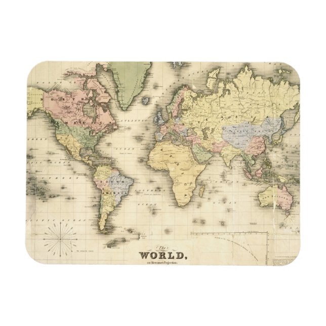 The World on Mercator's Projection | 1840 Magnet (Horizontal)