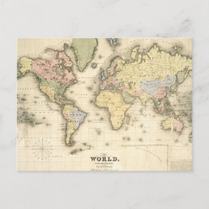 The World on Mercator's Projection   1840 Postcard
