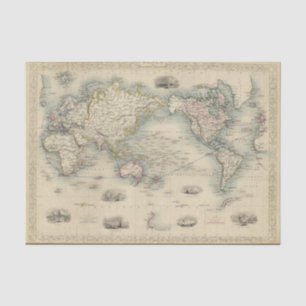 The World On Mercator's Projection Tissue Paper