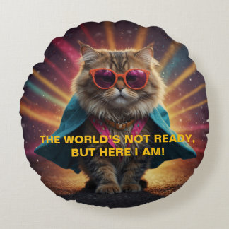 The World’s Not Ready – Confident Cat Humour Desig Round Cushion