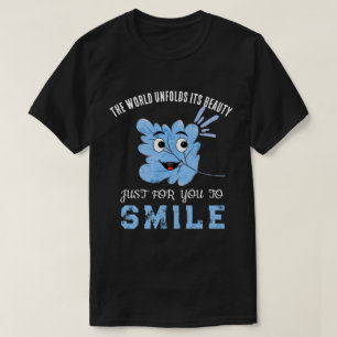 "The World Unfolds Its Beauty" Blue Smiling Leaf  T-Shirt