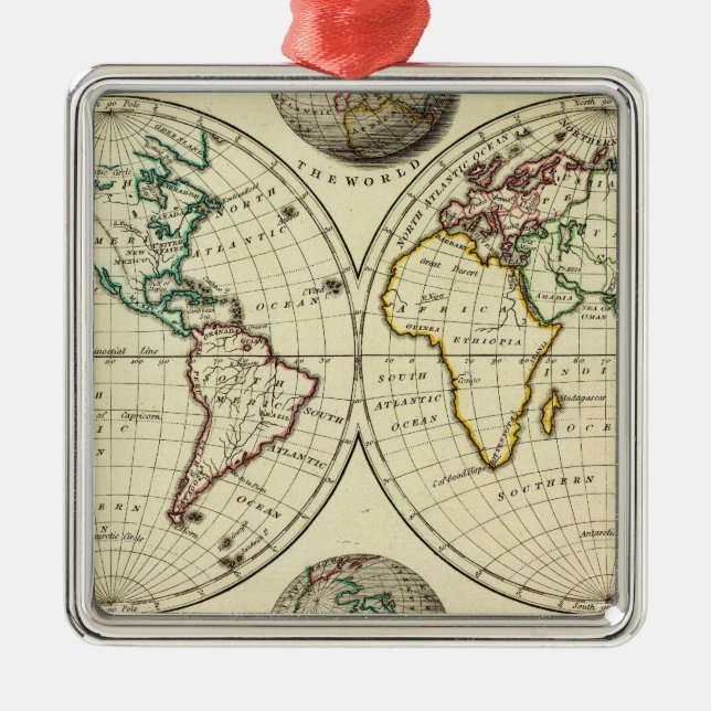 The World with continental boundaries Metal Tree Decoration (Front)
