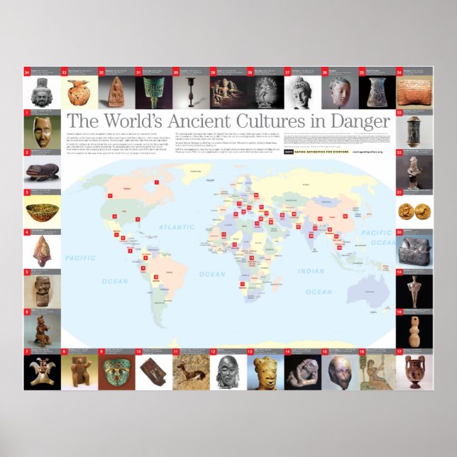 The World's Ancient Cultures in Danger Map Poster (Front)