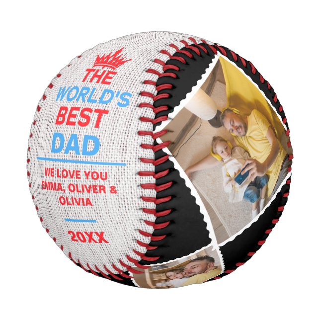 The World's Best Dad, Personalised 4 Photos Baseball (Angled)