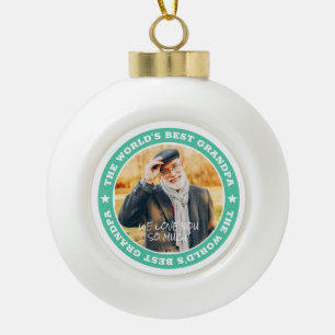 The World's Best Grandpa Modern Star Custom Photo Ceramic Ball Christmas Ornament