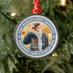 The World's Best Grandpa Modern Star Custom Photo Metal Tree Decoration