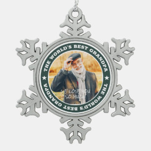 The World's Best Grandpa Modern Star Custom Photo Snowflake Pewter Christmas Ornament