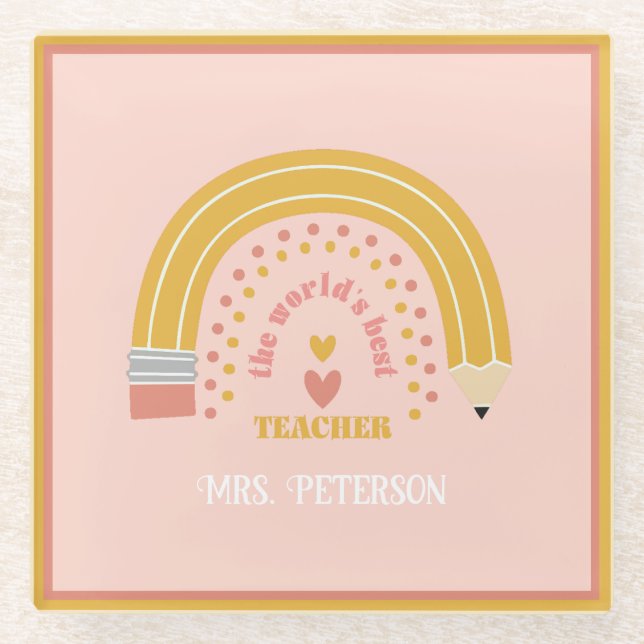 The World's Best Teacher Personalised Glass Coaster (Front)