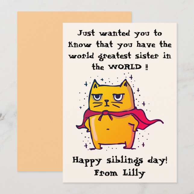 The Worlds Gretest Sister | Siblings Day Greeting  Card (Front/Back)