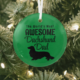 The World's Most Awesome Long Hair Dachshund Dad Glass Tree Decoration