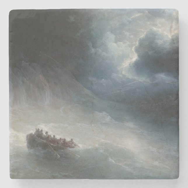 The Wrath of the Seas (by Ivan Aivazovsky) Stone Coaster (Front)
