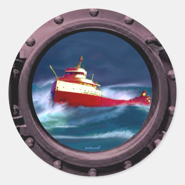  THE WRECK OF THE EDMUND FITZGERALD CLASSIC ROUND STICKER (Front)