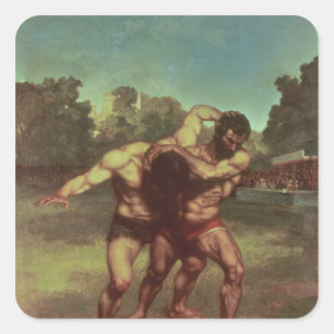 The Wrestlers, 1853 Square Sticker