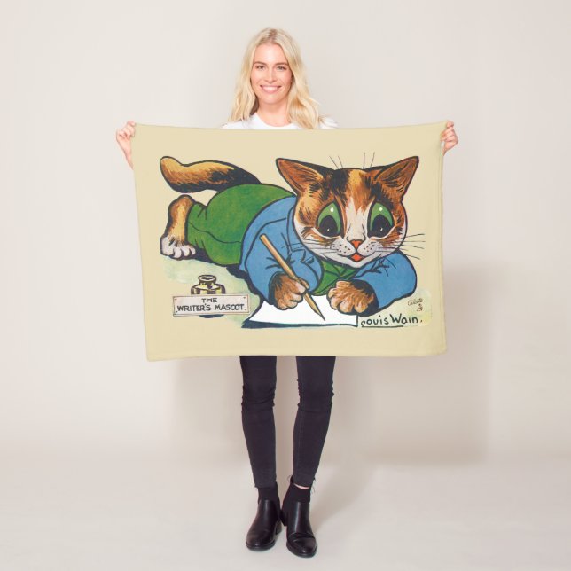 The Writer's Mascot Cat, Louis Wain Fleece Blanket (In Situ)
