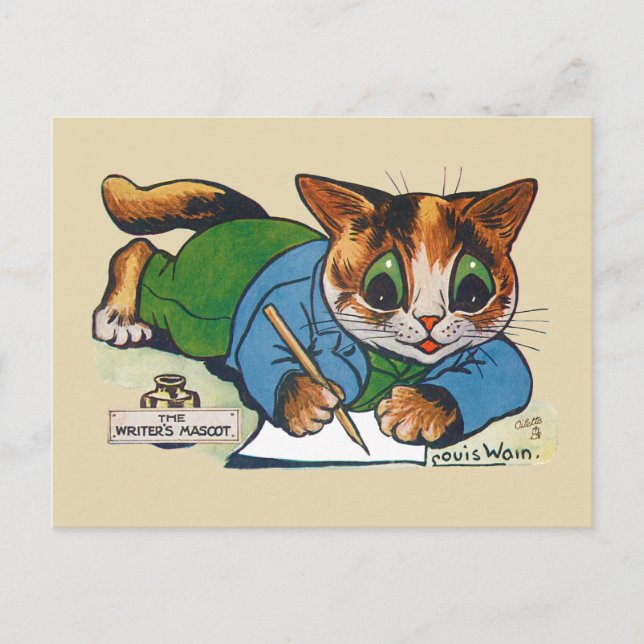 The Writer's Mascot Cat, Louis Wain Postcard (Front)