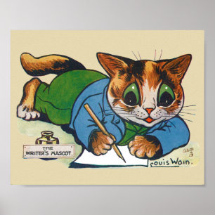 The Writer's Mascot Cat, Louis Wain Poster