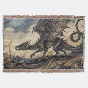 The Wyvern Over Fallen Knights Throw Blanket