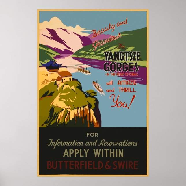The Yangtsze Gorges China Vintage Travel Poster (Front)