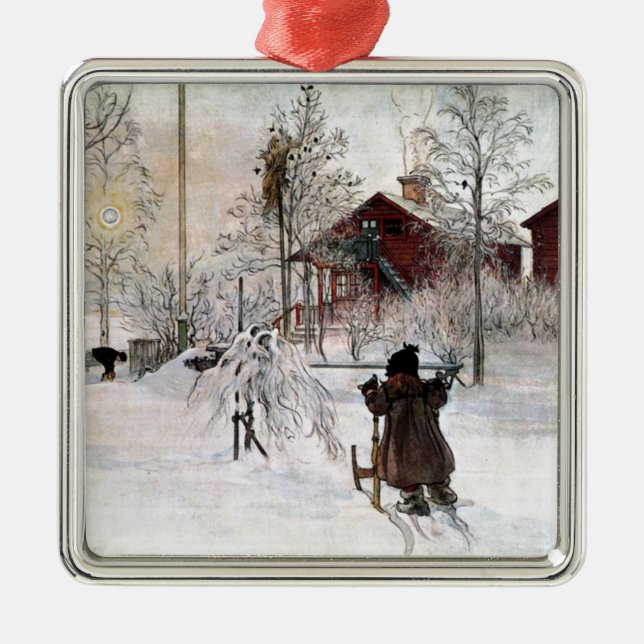 The Yard and Wash-House, Carl Larsson Metal Tree Decoration (Front)