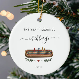 The Year I Learned Cribbage Personalised Christmas Ceramic Tree Decoration