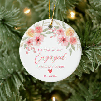 The Year We Got Engaged Floral Engagement Keepsake Ceramic Tree Decoration