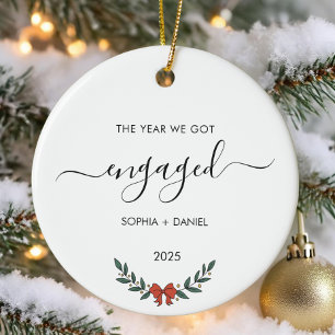 The Year We Got Engaged Minimalist Christmas  Ceramic Tree Decoration