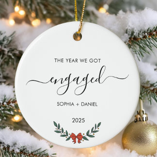 The Year We Got Engaged Minimalist Christmas Ceramic Tree Decoration