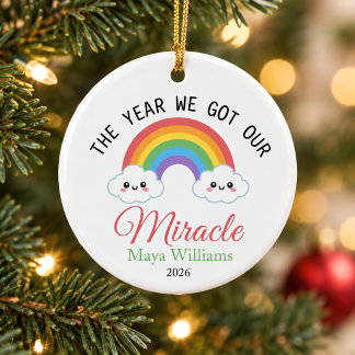 The year we Got our miracle personalised christmas Ceramic Tree Decoration