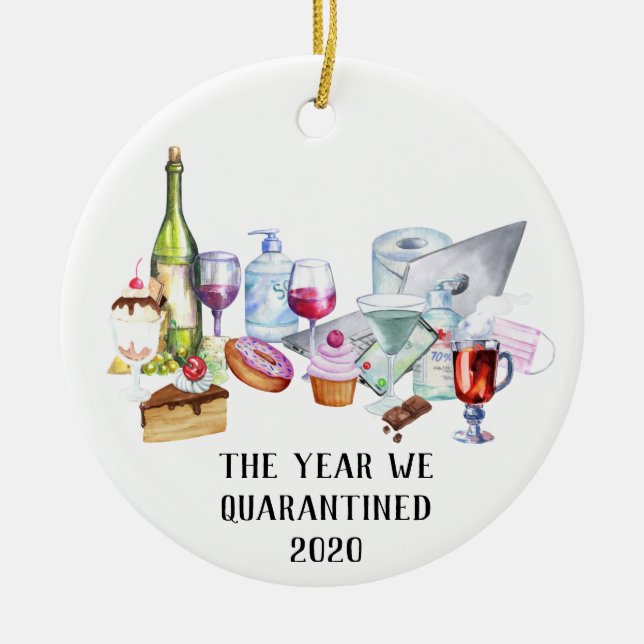 The Year we Quarantined 2020 Covid Drinks Snacks Ceramic Tree Decoration (Front)